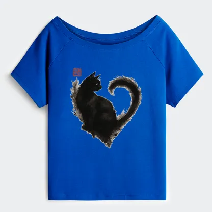 Tokyo-Tiger Funny Heart-Shaped Ink Off Shoulder T-Shirt