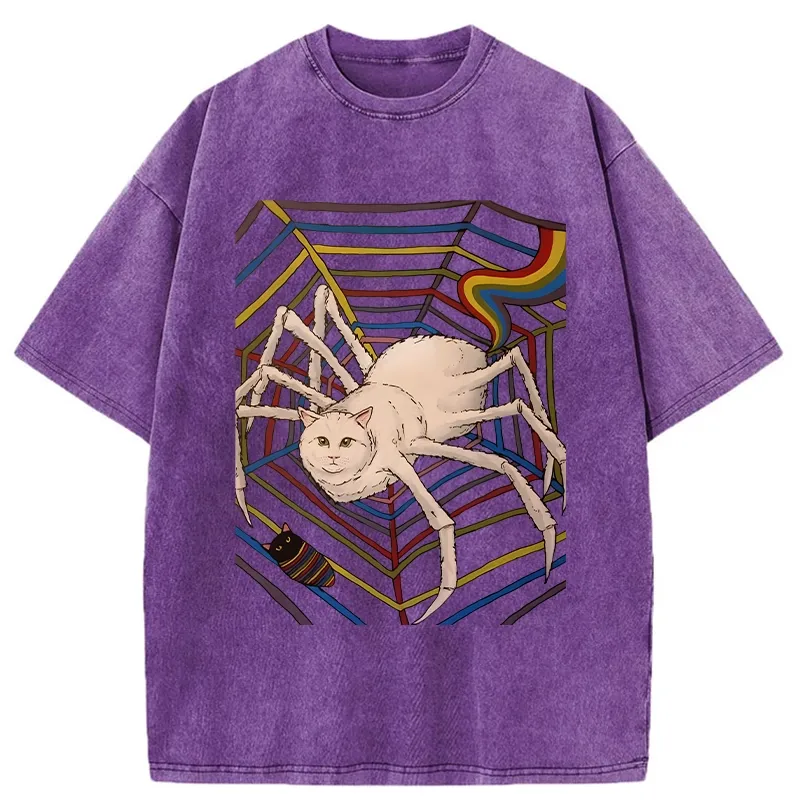 Tokyo-Tiger Funny Spider Cat Washed T-Shirt