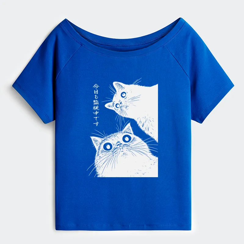 Tokyo-Tiger The Cat Is Watching Today Off Shoulder T-Shirt
