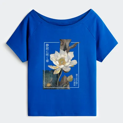 Tokyo-Tiger Blooming Lotus Japan Off Shoulder T-Shirt