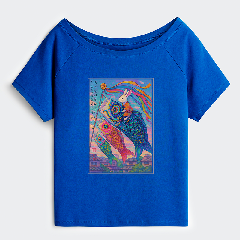 Tokyo-Tiger Ukiyoe Rabbit Ride Carp Streamer Poster Off Shoulder T-Shirt