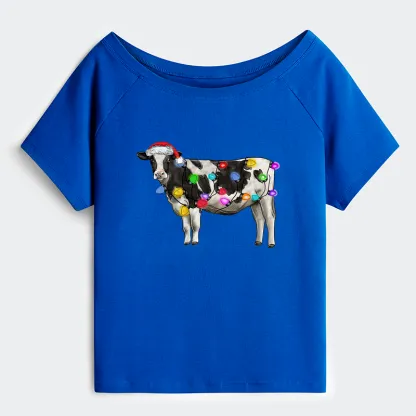 Tokyo-Tiger Christmas Cow Off Shoulder T-Shirt