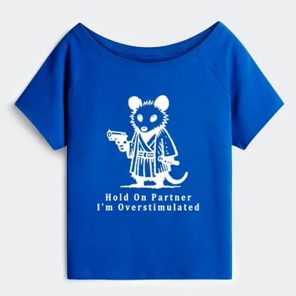 Tokyo-Tiger Funny Possum Samurai Off Shoulder T-Shirt