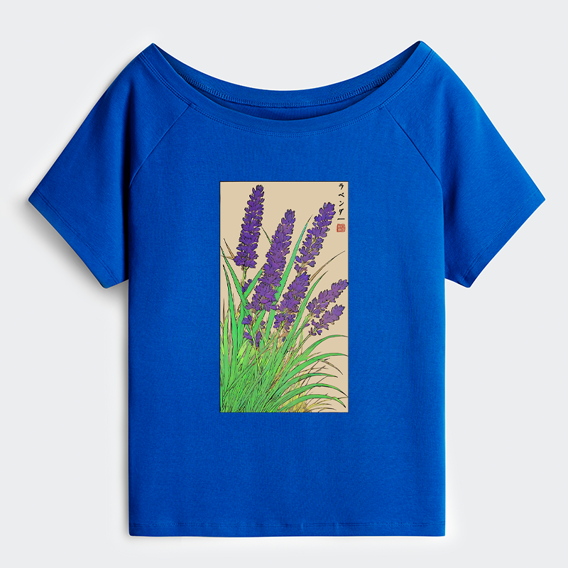 Tokyo-Tiger Japanese Lavender Off Shoulder T-Shirt