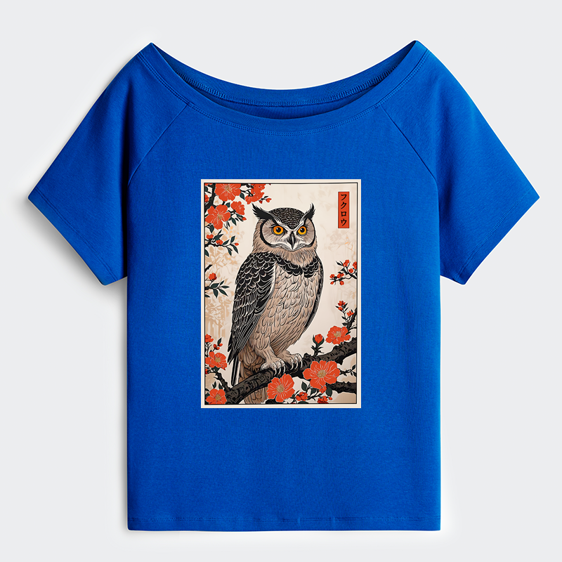 Tokyo-Tiger Vintage Japanese Owl Off Shoulder T-Shirt
