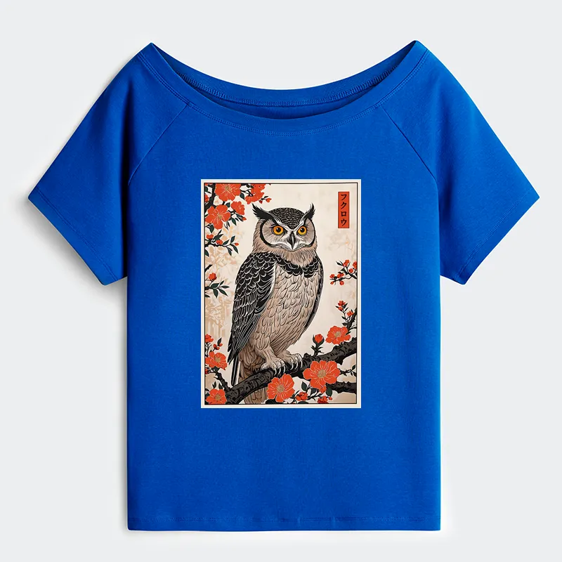 Tokyo-Tiger Vintage Japanese Owl Off Shoulder T-Shirt