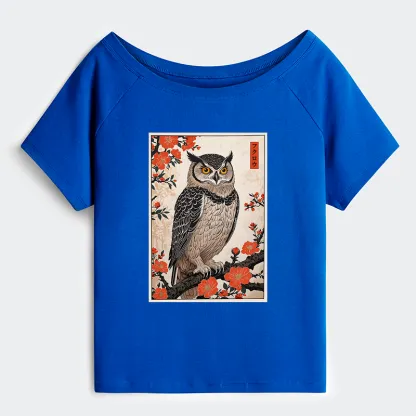 Tokyo-Tiger Vintage Japanese Owl Off Shoulder T-Shirt