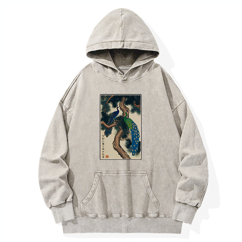 Tokyo-Tiger Peacocks in Snowy Pines Washed Hoodie