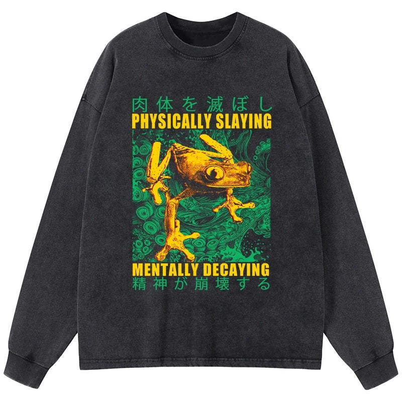 Tokyo-Tiger Physically Slaying Mentally Decaying Washed Long Sleeve T-Shirt