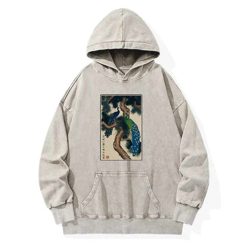 Tokyo-Tiger Peacocks in Snowy Pines Washed Hoodie