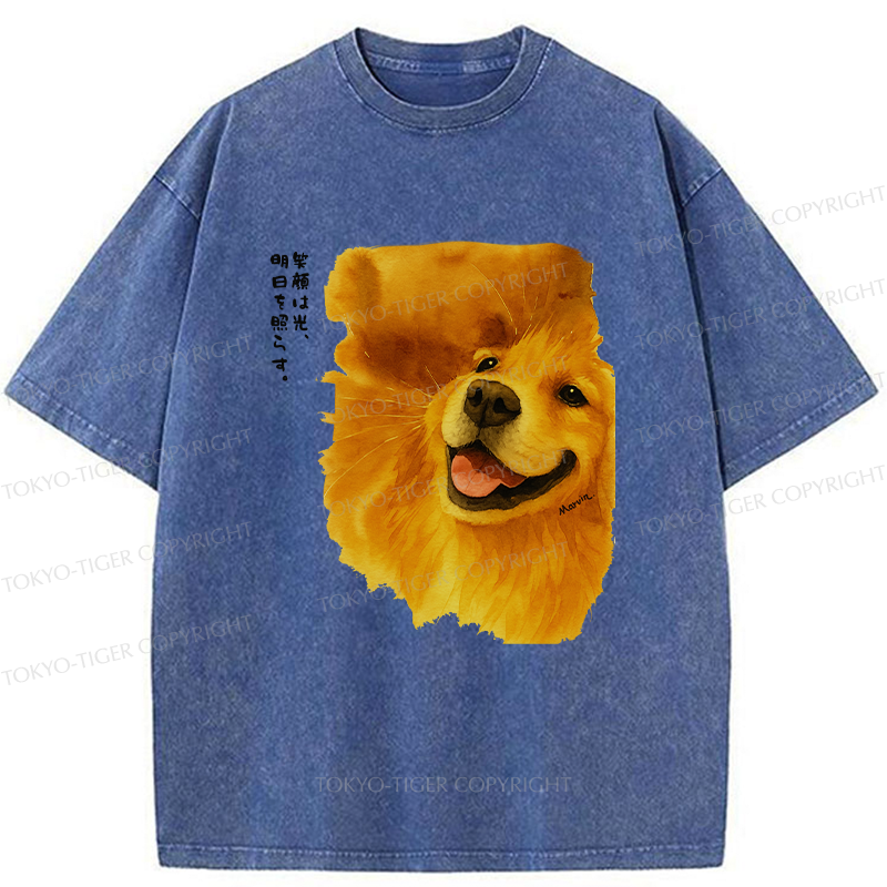 Tokyo-Tiger Smiling Golden Retriever Washed T-Shirt