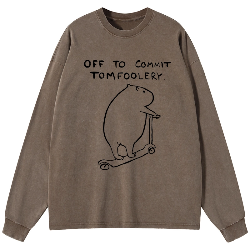 Tokyo-Tiger Capybara Is Ready To Do Something Bad Washed Long Sleeve T-Shirt