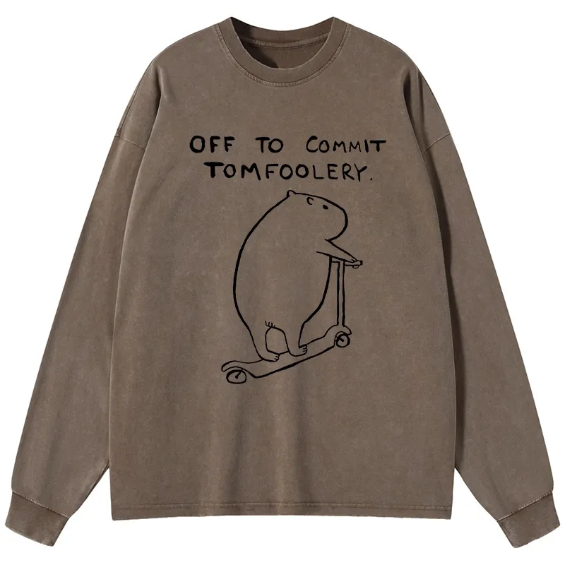 Tokyo-Tiger Capybara Is Ready To Do Something Bad Washed Long Sleeve T-Shirt