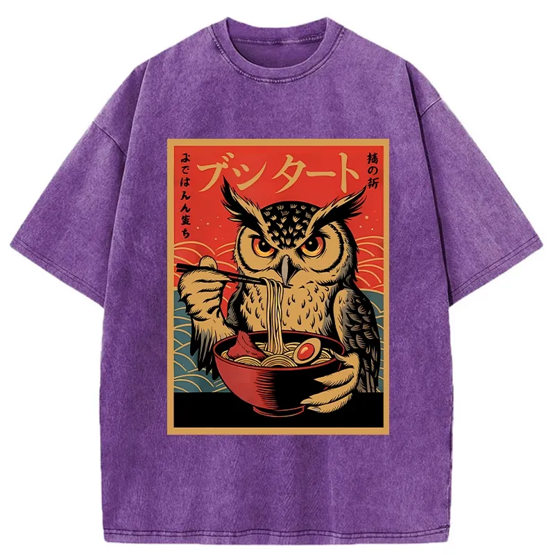 Tokyo-Tiger Ramen Lover Owl Washed T-Shirt