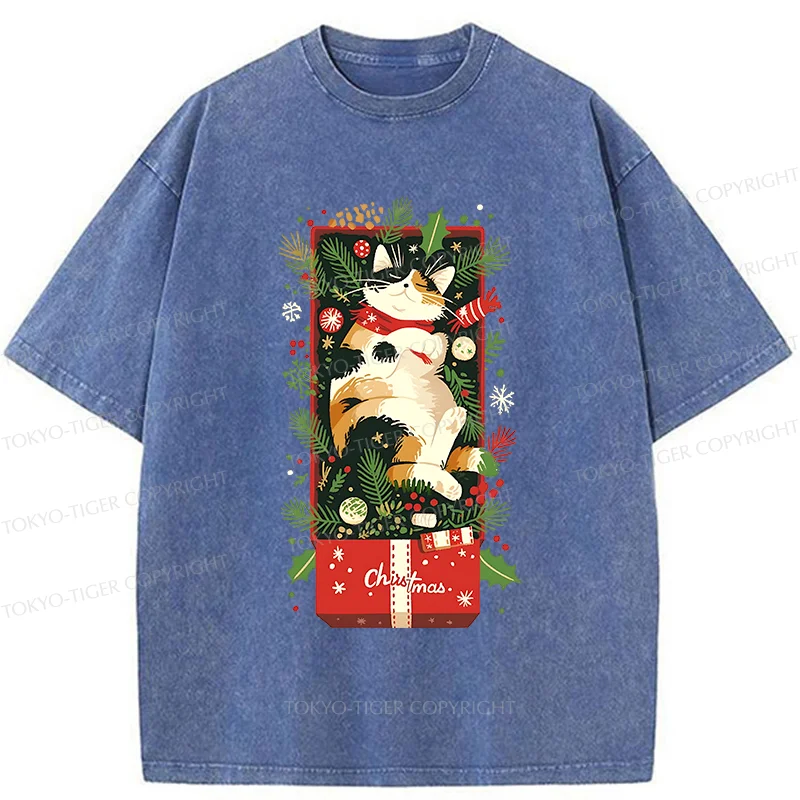 Tokyo-Tiger Christmas Gift Cat Washed T-Shirt