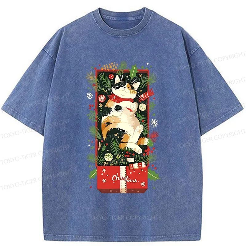Tokyo-Tiger Christmas Gift Cat Washed T-Shirt