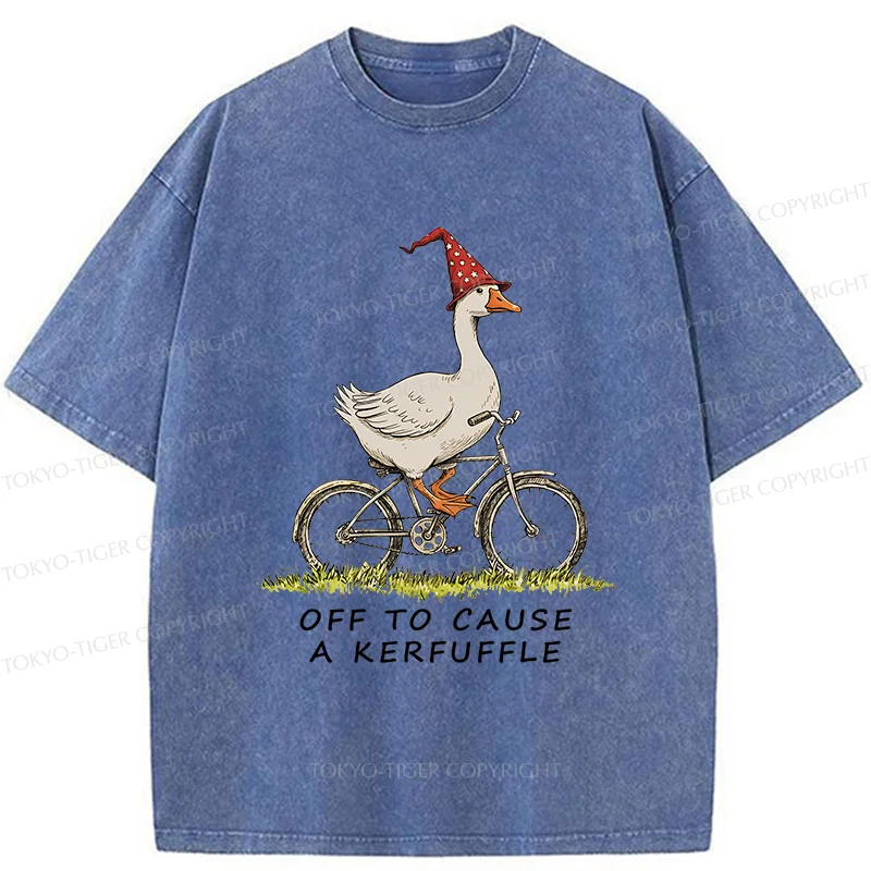 Tokyo-Tiger Stupid Goose Riding A Bicycle Washed T-Shirt