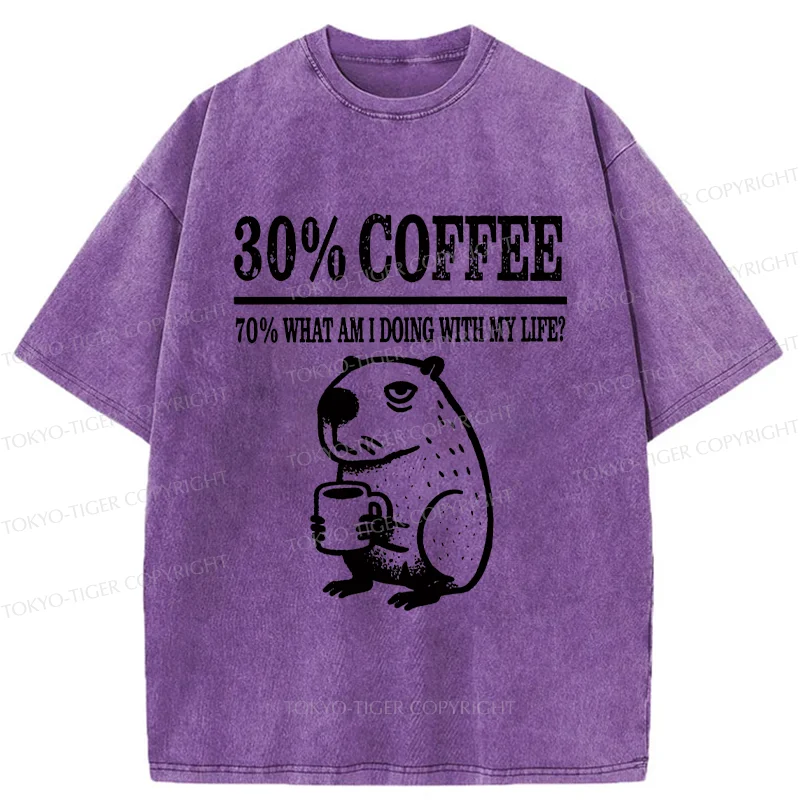 Tokyo-Tiger Capybara Drinking Coffee Washed T-Shirt