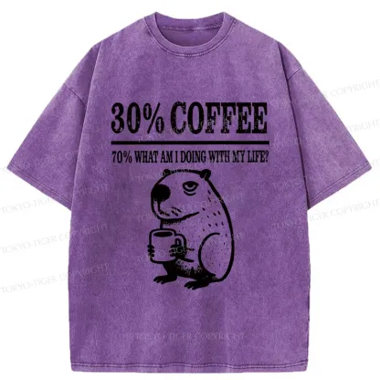 Tokyo-Tiger Capybara Drinking Coffee Washed T-Shirt