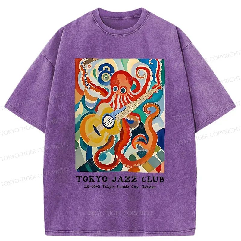 Tokyo-Tiger Japanese Octopus Playing Guitar Washed T-Shirt