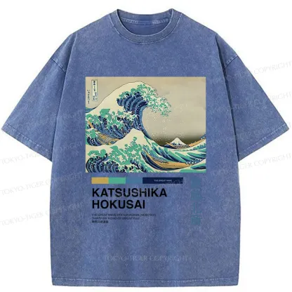 Tokyo-Tiger Japanese Ukiyo-e Waves Washed T-Shirt