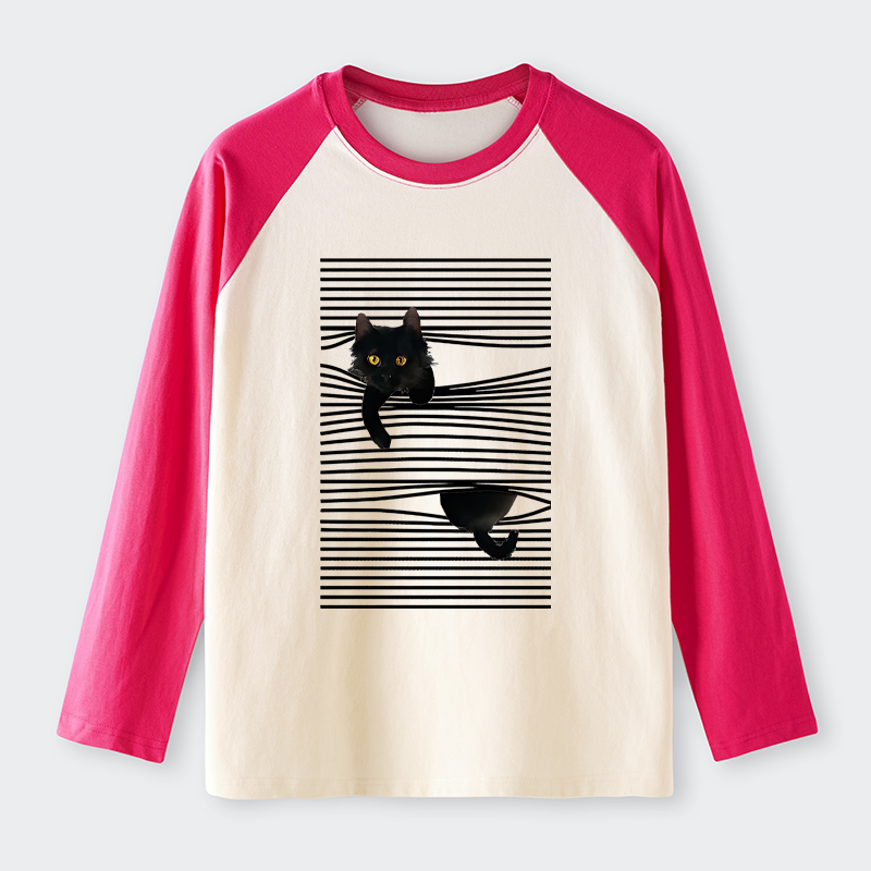 Tokyo-Tiger Cat Scratching Curtain Raglan Long Sleeve T-shirt