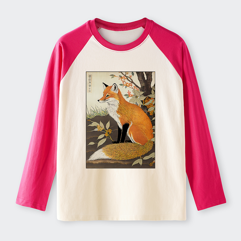 Tokyo-Tiger Ukiyo-e Fox Raglan Long Sleeve T-shirt