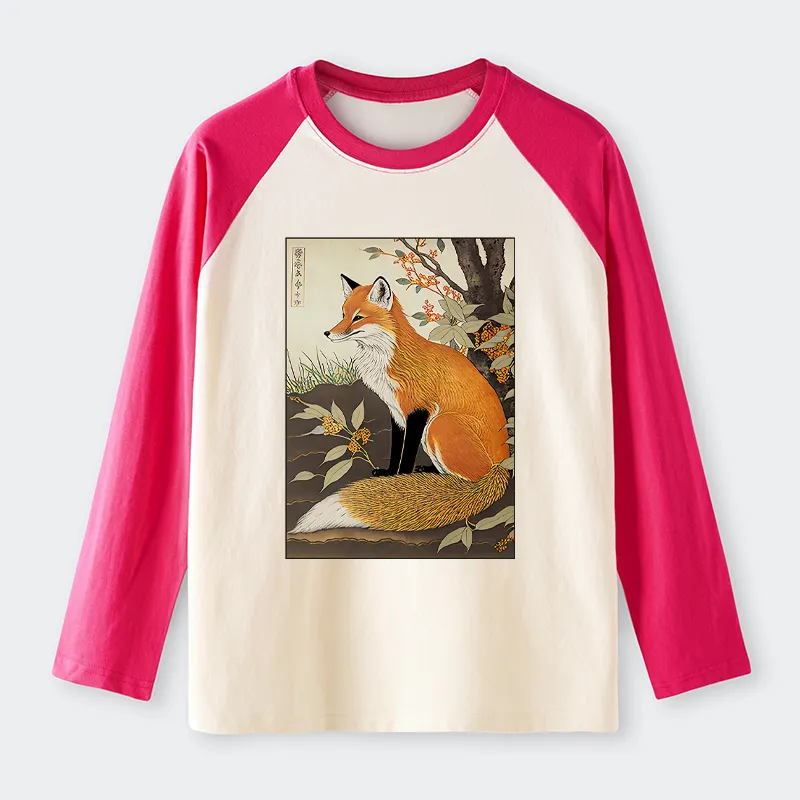 Tokyo-Tiger Ukiyo-e Fox Raglan Long Sleeve T-shirt