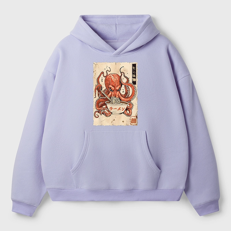 Tokyo-Tiger Retro Octopus Eating Ramen Aldult Fleece Hoodie