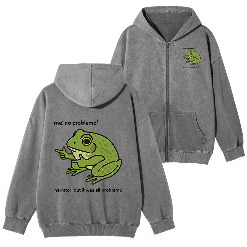 Tokyo-Tiger Stupid Frog Meme Washed Zip Hoodie