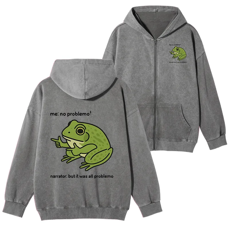 Tokyo-Tiger Stupid Frog Meme Washed Zip Hoodie