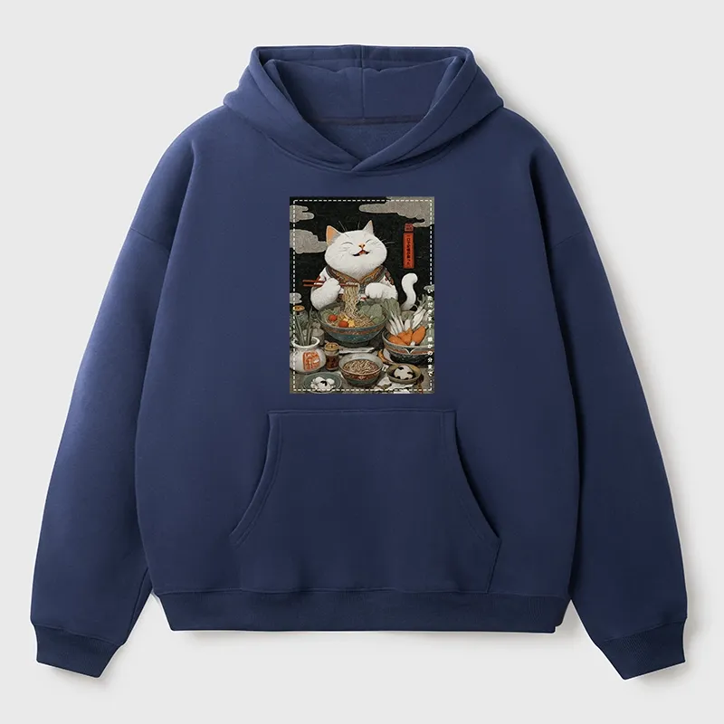 Tokyo-Tiger The Ramen-Loving Cat Aldult Fleece Hoodie