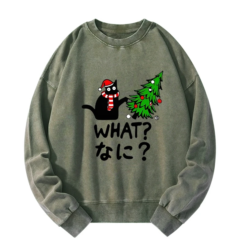 Tokyo-Tiger Naughty Cat Christmas Washed Sweatshirt