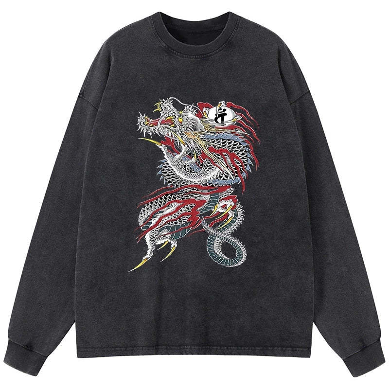 Tokyo-Tiger Dragon of Dojima Washed Long Sleeve T-Shirt Sale