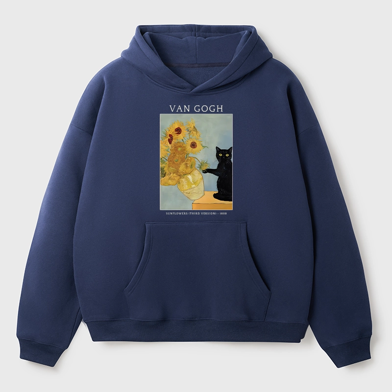 Tokyo-Tiger Black Cat With Sunflowers Aldult Fleece Hoodie