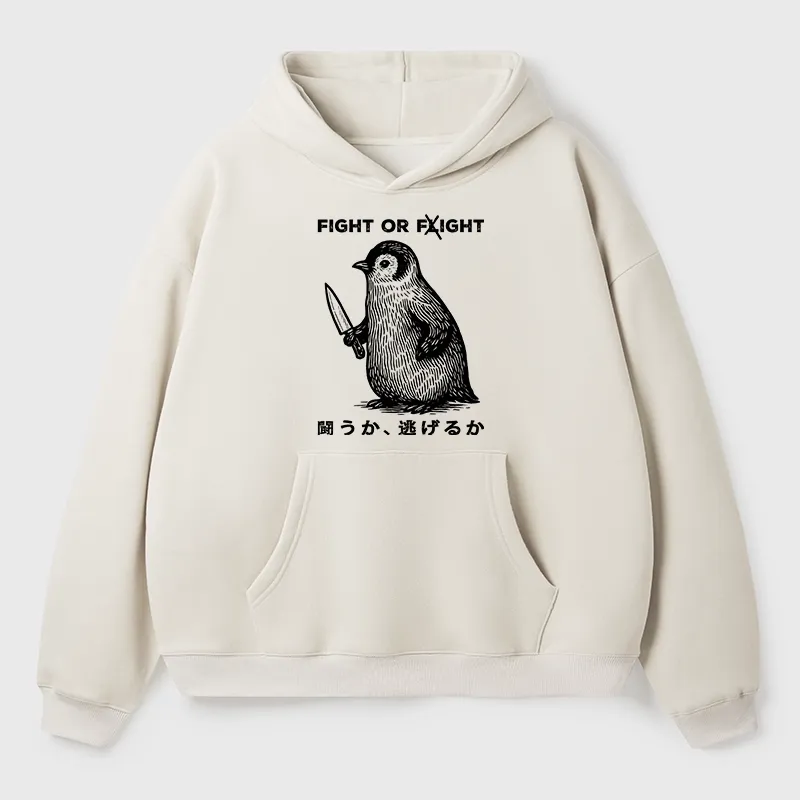 Tokyo-Tiger Funny Fight Or Flight Aldult Fleece Hoodie