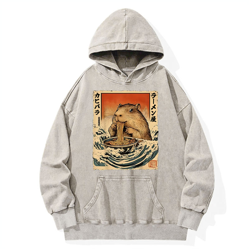 Tokyo-Tiger Hamster Eating Ramen Washed Hoodie