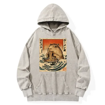 Tokyo-Tiger Hamster Eating Ramen Washed Hoodie