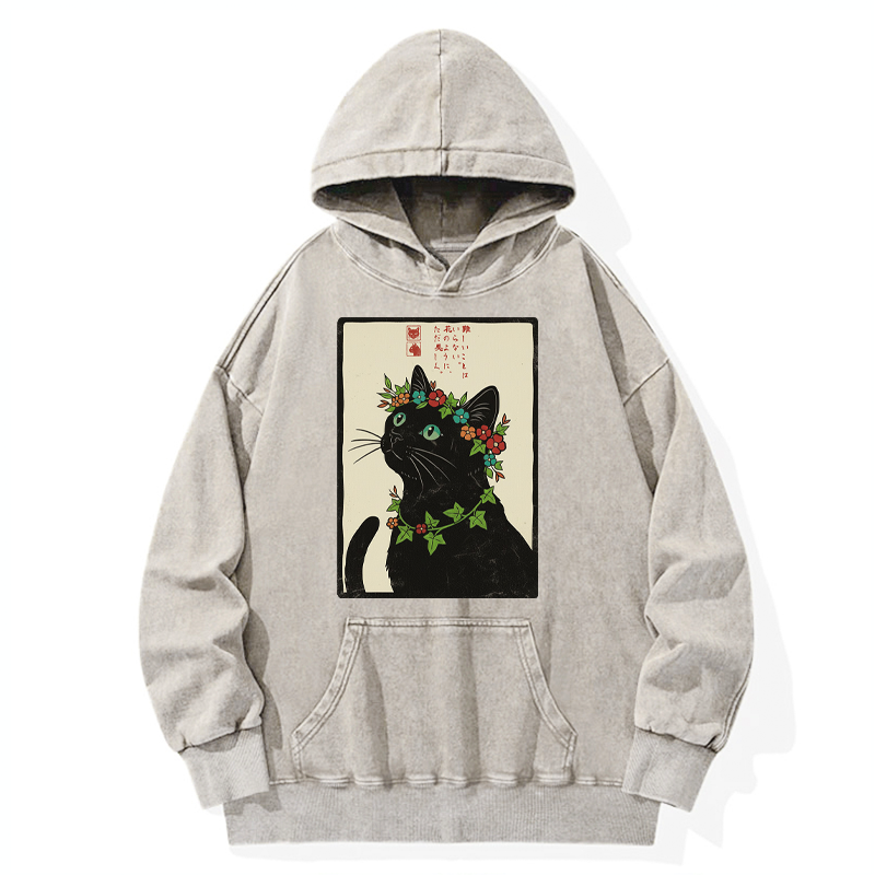 Tokyo-Tiger The Flower-Crowned Cat Washed Hoodie