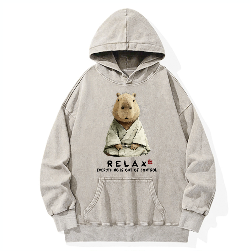 Tokyo-Tiger Zen Capybara：Relax, it's all chaos Washed Hoodie