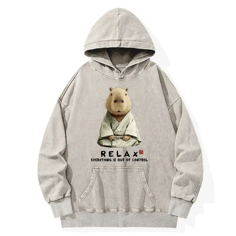 Tokyo-Tiger Zen Capybara：Relax, it's all chaos Washed Hoodie