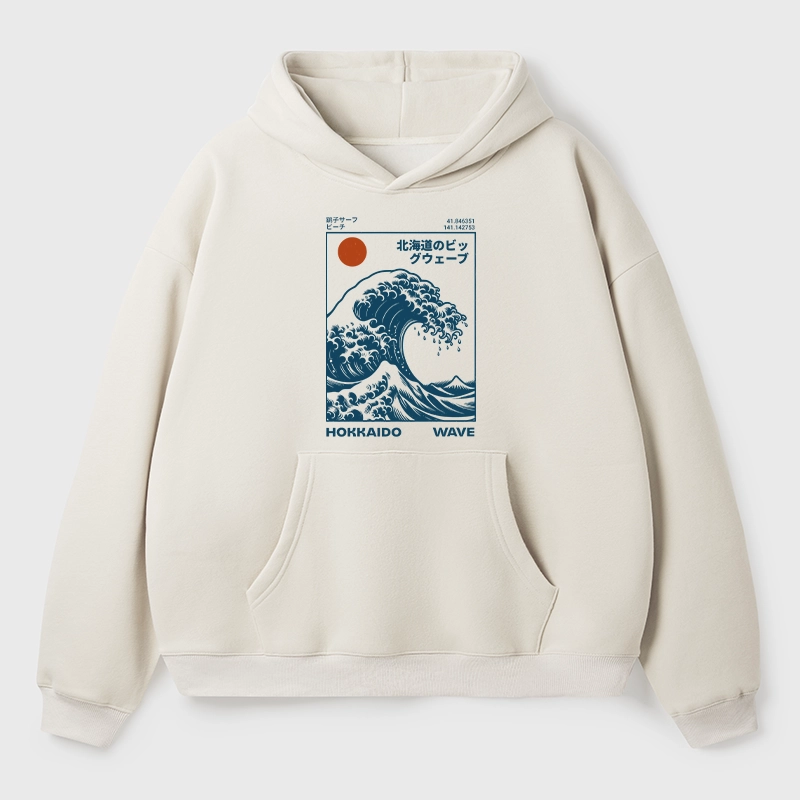 Tokyo-Tiger Hokkaido Wave Japan Aldult Fleece Hoodie