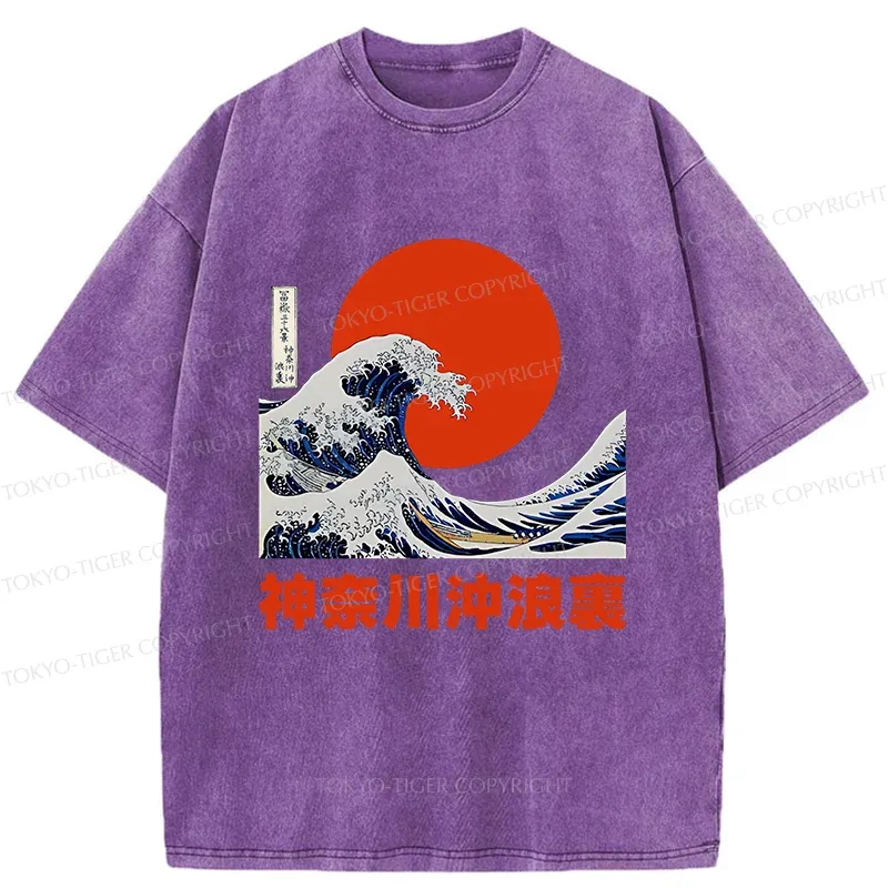 Tokyo-Tiger The Great Wave Off Kanagawa Washed T-Shirt