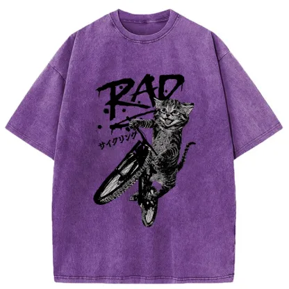 Tokyo-Tiger Bicycle Lover Cat Washed T-Shirt