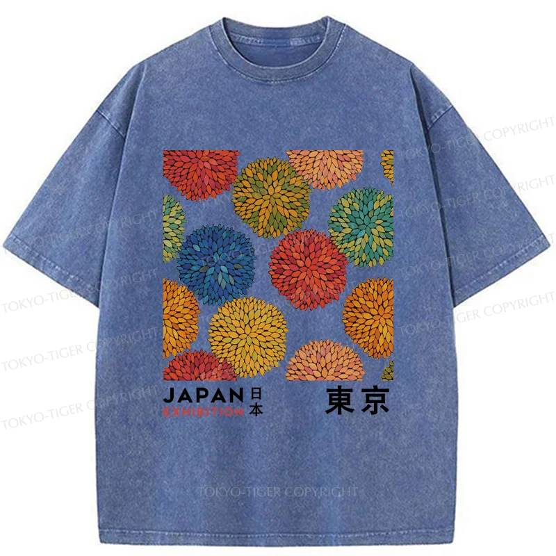 Tokyo-Tiger Japanese Flower Art Washed T-Shirt