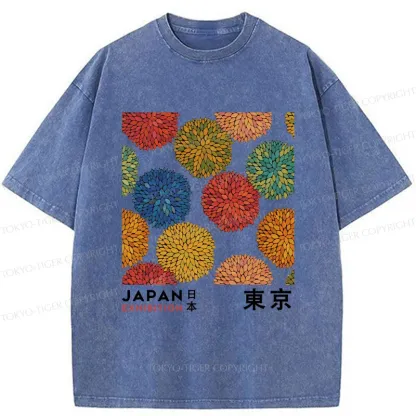 Tokyo-Tiger Japanese Flower Art Washed T-Shirt