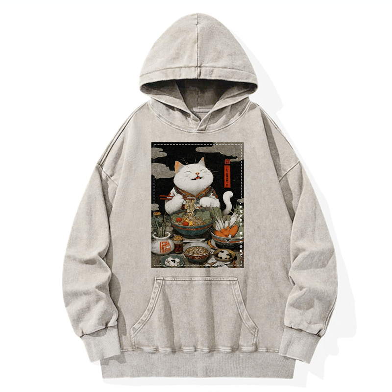 Tokyo-Tiger The Ramen-Loving Cat Washed Hoodie