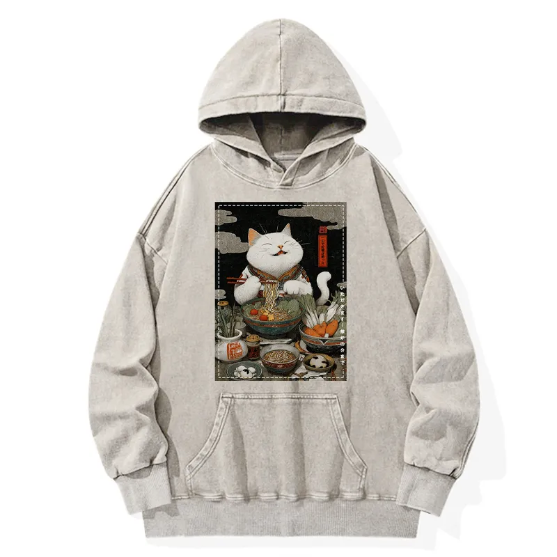 Tokyo-Tiger The Ramen-Loving Cat Washed Hoodie