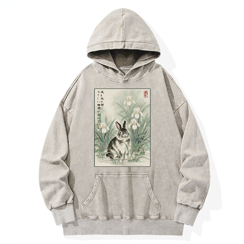 Tokyo-Tiger Little Rabbit Beneath the Blooming Irises Washed Hoodie