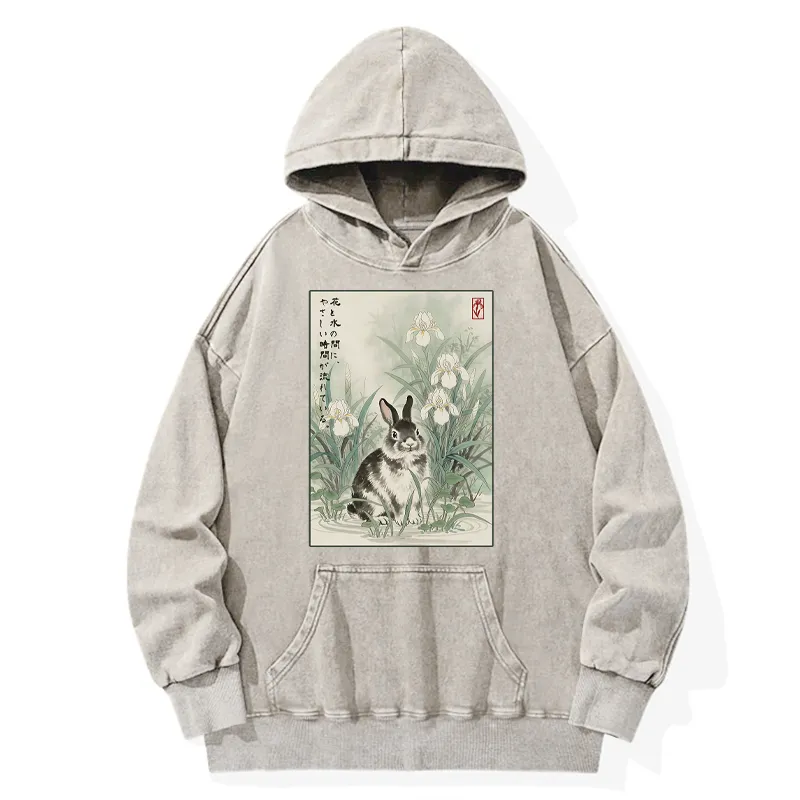 Tokyo-Tiger Little Rabbit Beneath the Blooming Irises Washed Hoodie